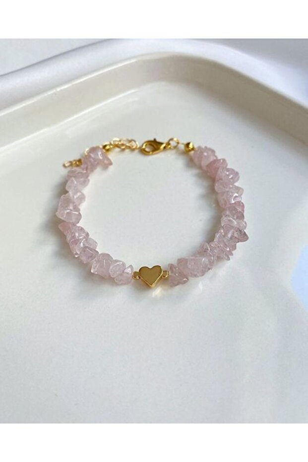 Design Pink Quartz Heart Detailed Bracelet Special Design