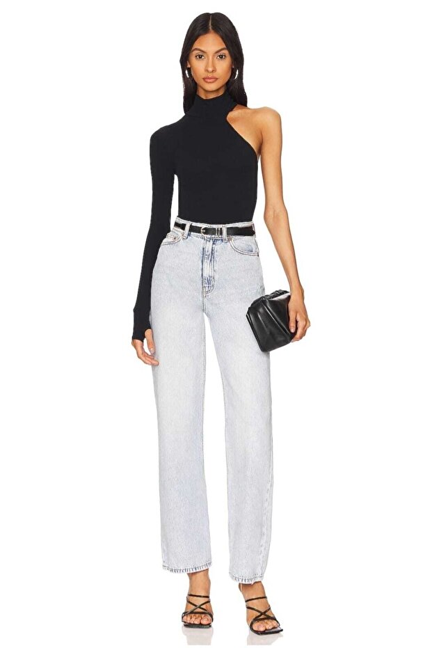 Women's Black Single Sleeve Fingered Shoulder Detailed Imported Jersey Body
