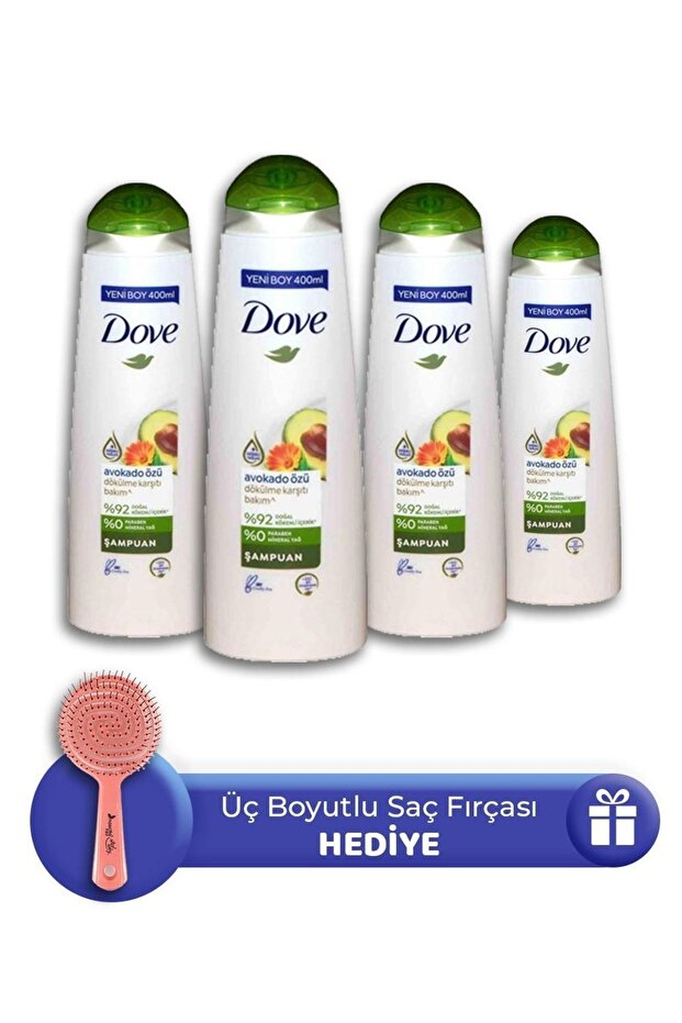 Şampuan Avokado Özü 400 Ml 4 Adet, Saç Fırçası Hediye - 1