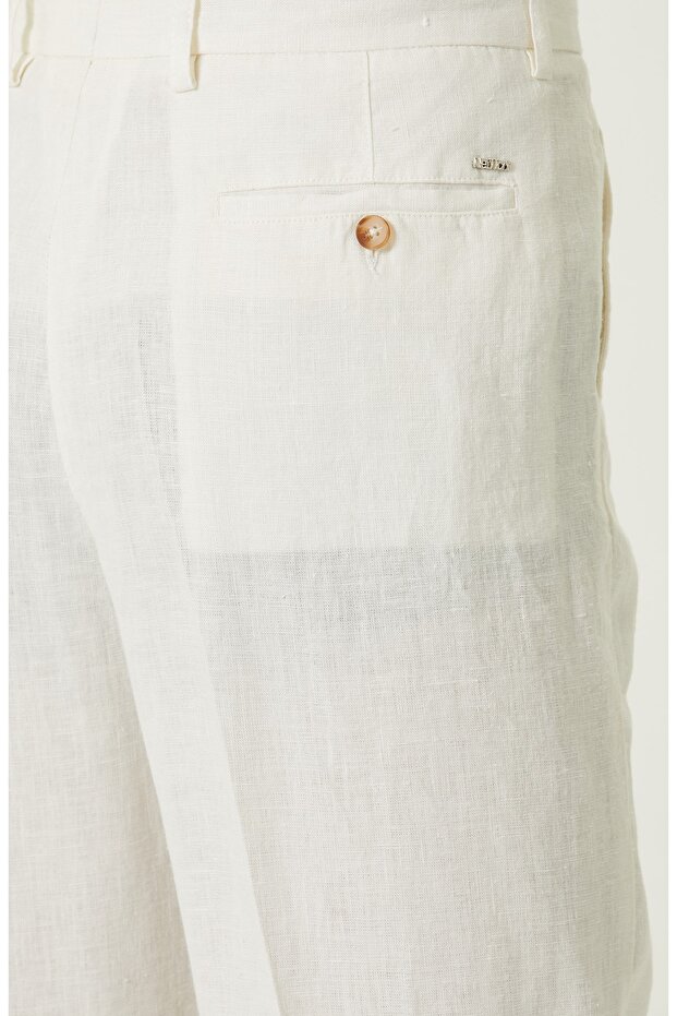 Ekru Geniş Paça Pileli Pantolon - 6