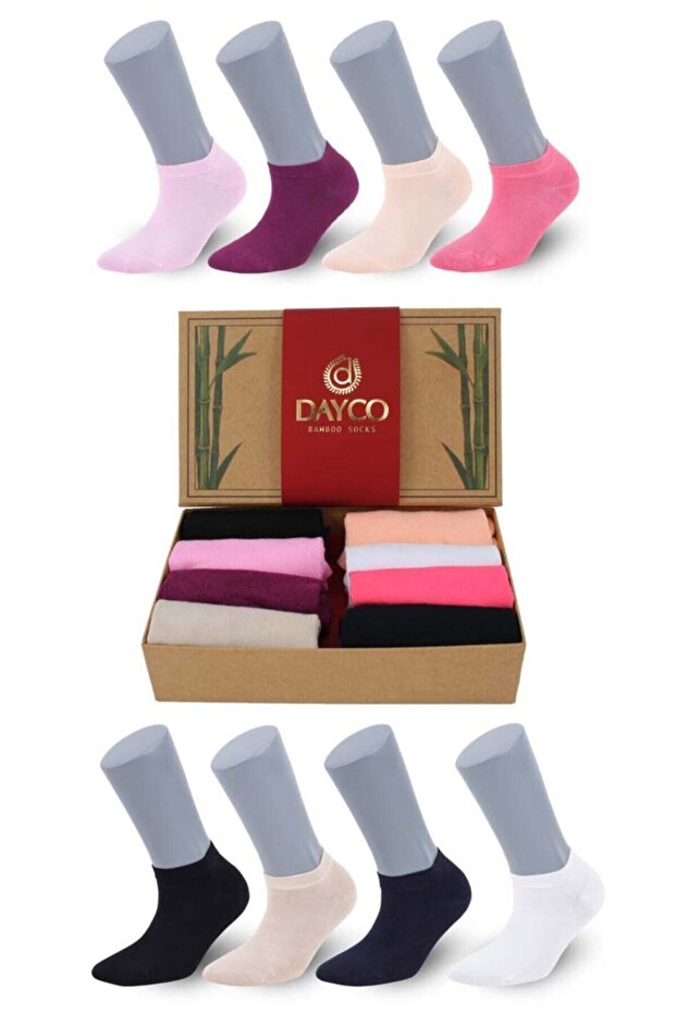 Premium Seamless Women's Bamboo Booties Socks Set of 8 Assorti Kraft Boxed - 558