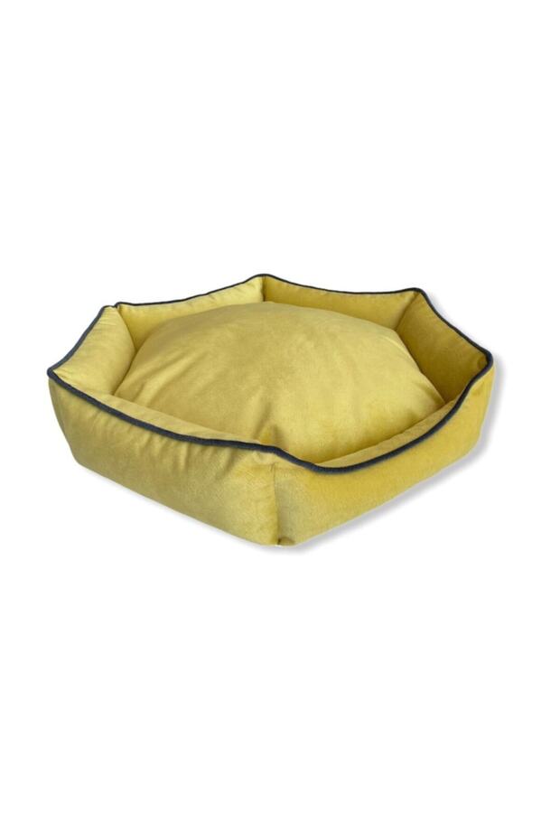 Yıkanabilir Fermuarlı Tay Tüyü Köpek Yatagı 70x70 Cm Sarı - 4