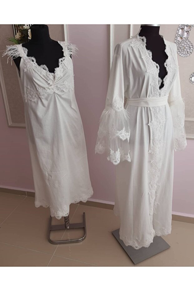 Combed Cotton Maternity Dressing Gown and Nightgown