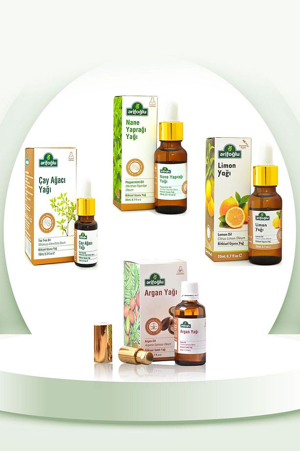 Yağlı Saç Seti: Limon Yağı 20ml+Çay Ağacı Yağı 10ml+Argan Yağı 50ml+Nane Yaprağı Yağı 20ml - 1