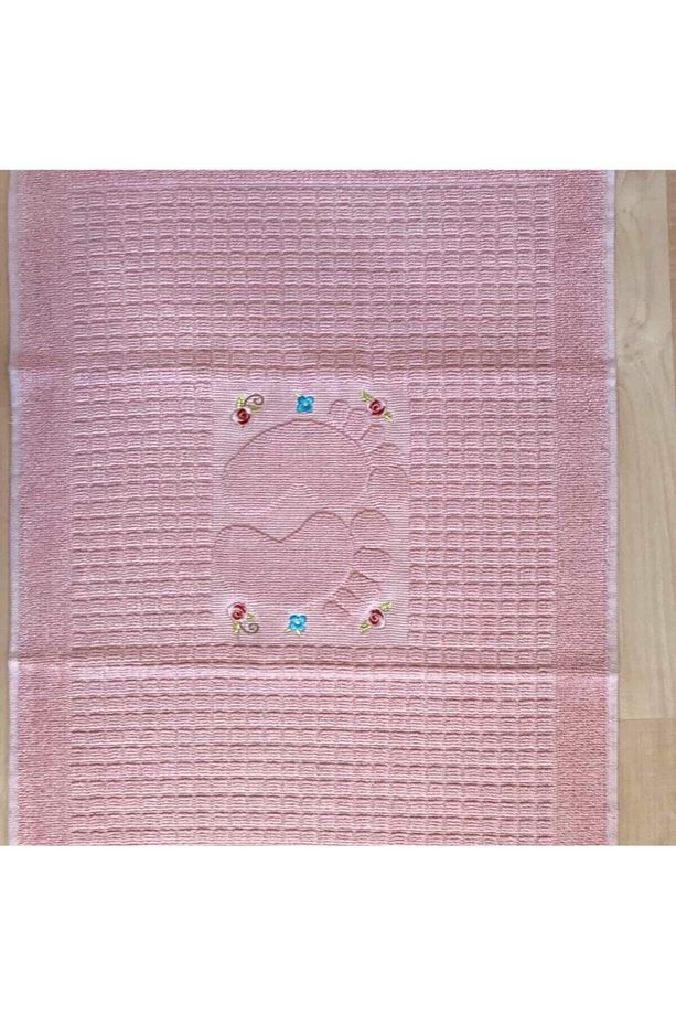 3 Adet Pudra Renk Nakışlı Ayak Havlusu %100 Pamuk Ölçü:50x70 - 2