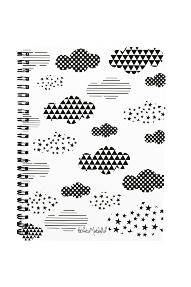 Gift - N064 A5 Design Spiral Notebook - Black and White Pattern Clouds