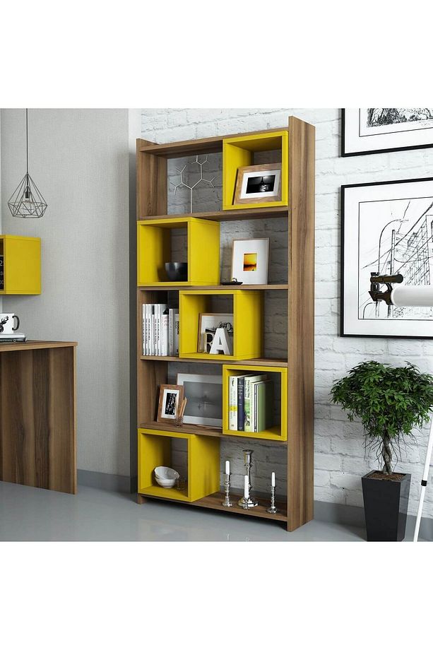 Box Kitaplık - Ceviz / Sarı - 2