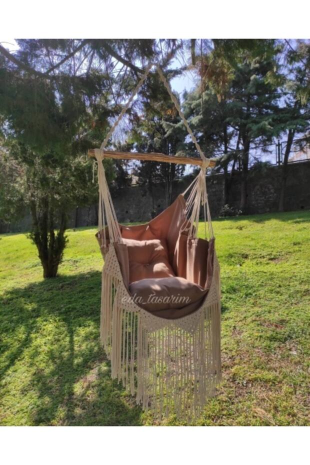 Makrome Kumaş Salıncak Balkon Salıncak Makromeli "mokka" - 2