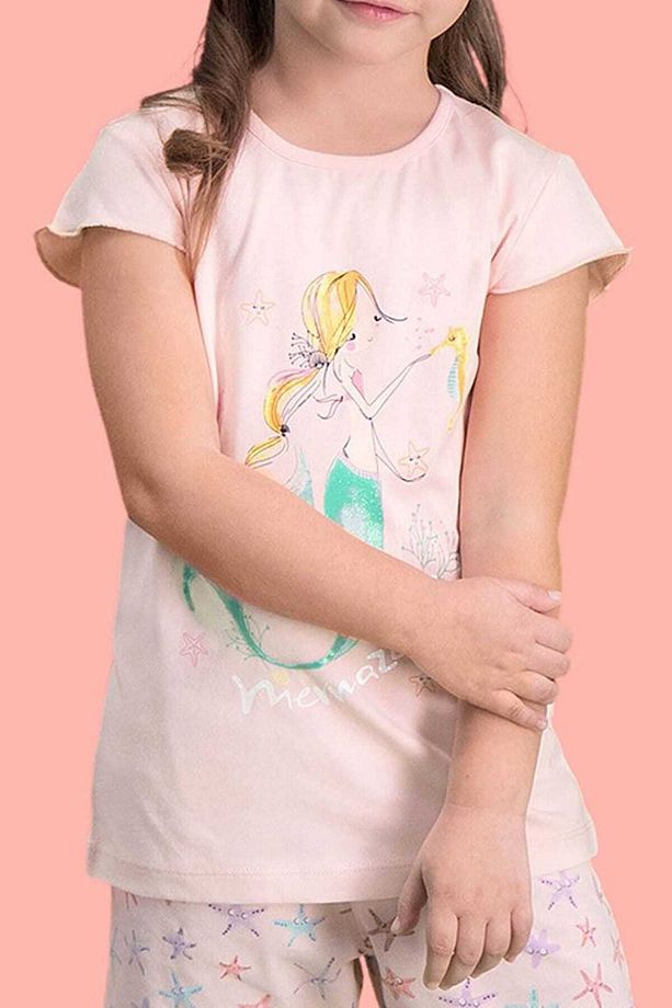 Mermaid İnci Pembe Kız Çocuk Şort Takım - 2