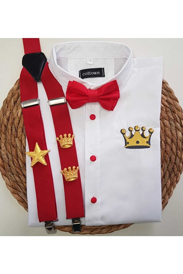 Gold King Crowned Strap Bow Tie Shirt