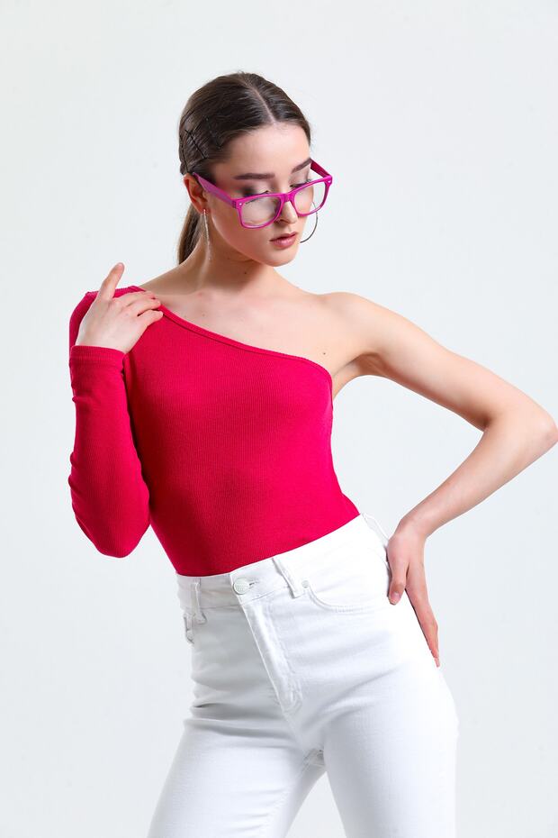 Women's One Shoulder Camisole Crop Fuchsia Blouse
