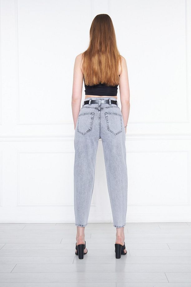 Gri Kar Yıkama Slouchy Likralı Pantolon - 6