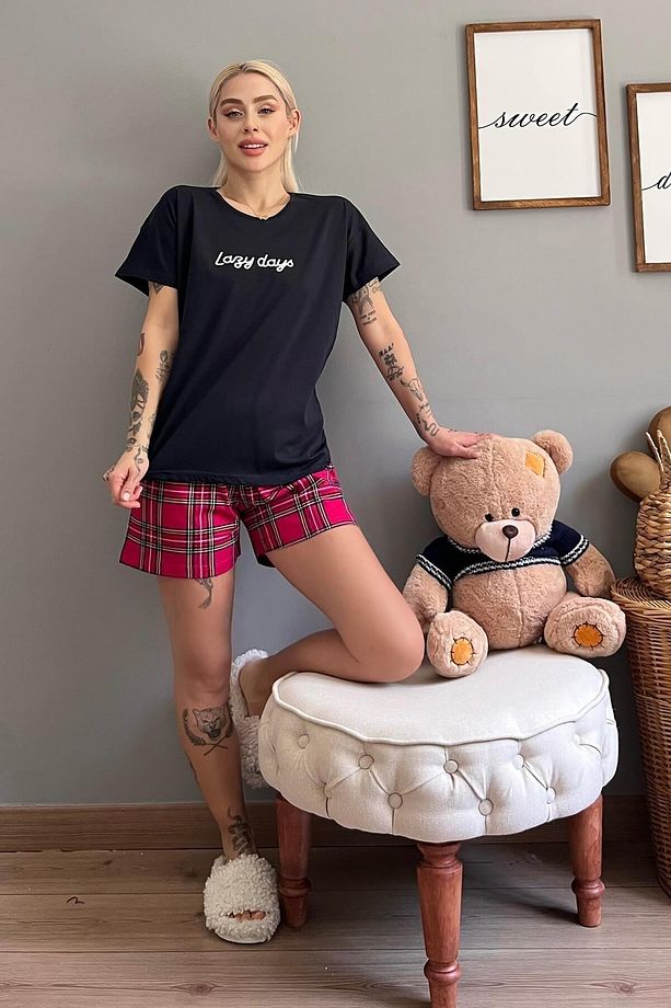 Lazy Days Şortlu Anne Kız Çocuk Aile Pijaması - Kadın Takımı - 5