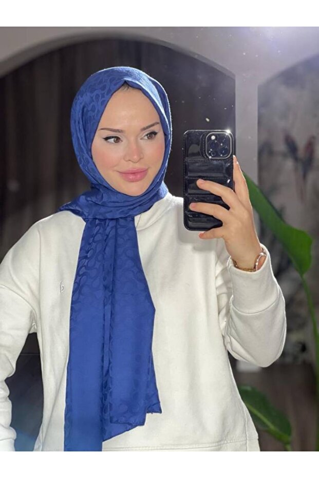 Dark Denim Bloom Pattern Shawl - 1