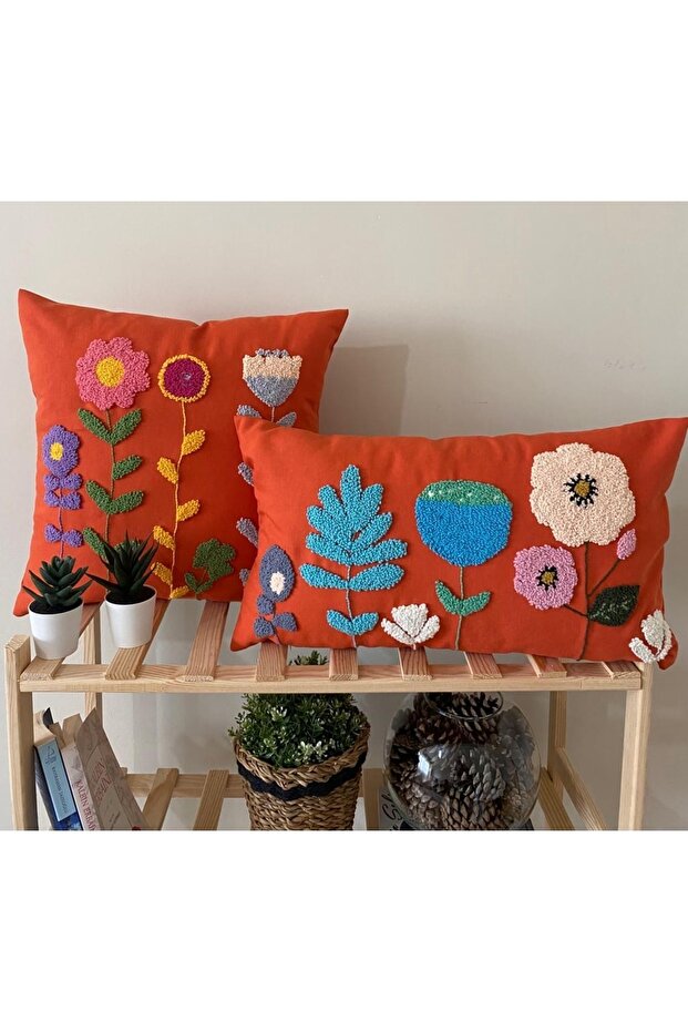 Atolyem Throw Pillow Cover Floral Leaf Bohemian Style 100% Handmade 2 Pieces (43X43/30X50)