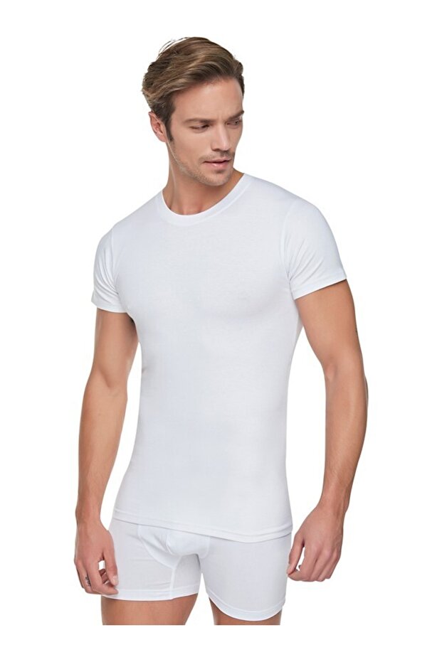 Men's Combed Cotton Closed Collar Half Sleeve Undershirt 3 Pieces