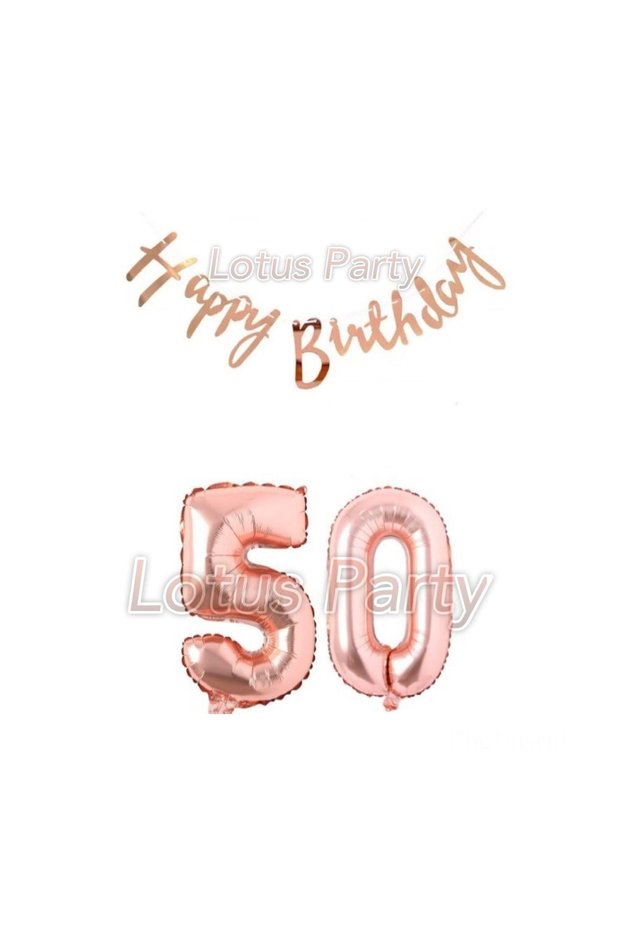 50 Year Old Rose Gold Birthday Set - Rose Gold Number Foil Balloon Rose Gold Hapyy Birthday Text