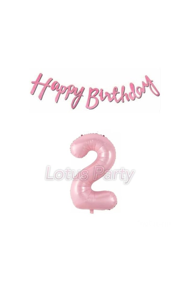 2 Years Old Pink Happy Birthday Text - 1 Pink Number Foil Balloon