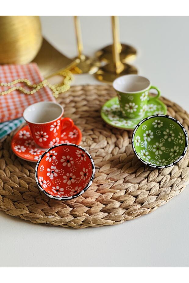 Mother's Day Special Daisy Orange Green 2-Person Coffee Cup Set and Bowl