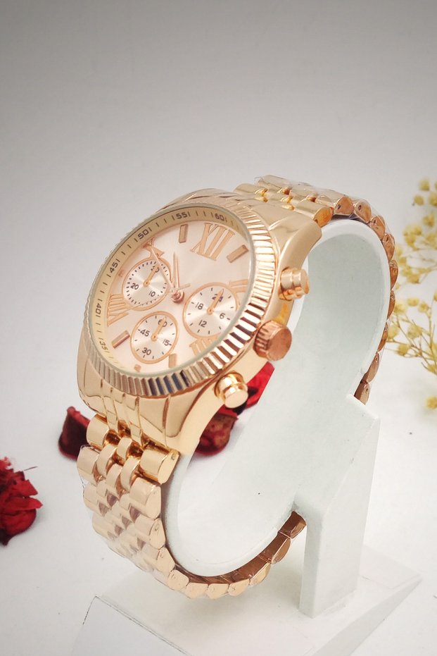 Roman Numeral Ipc Plated Full Rose Women's Wristwatch