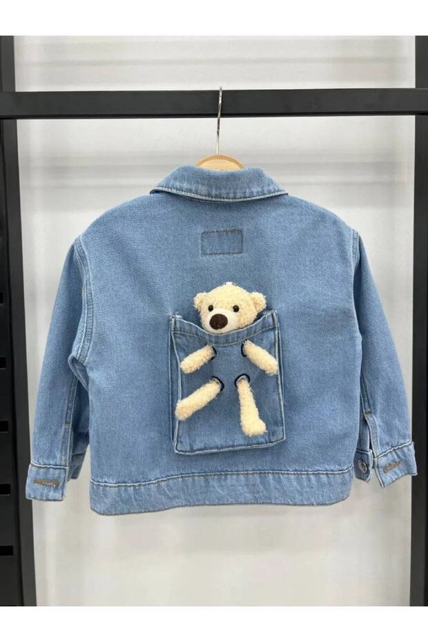 New Season Teddy Bear Detailed Denim Jacket