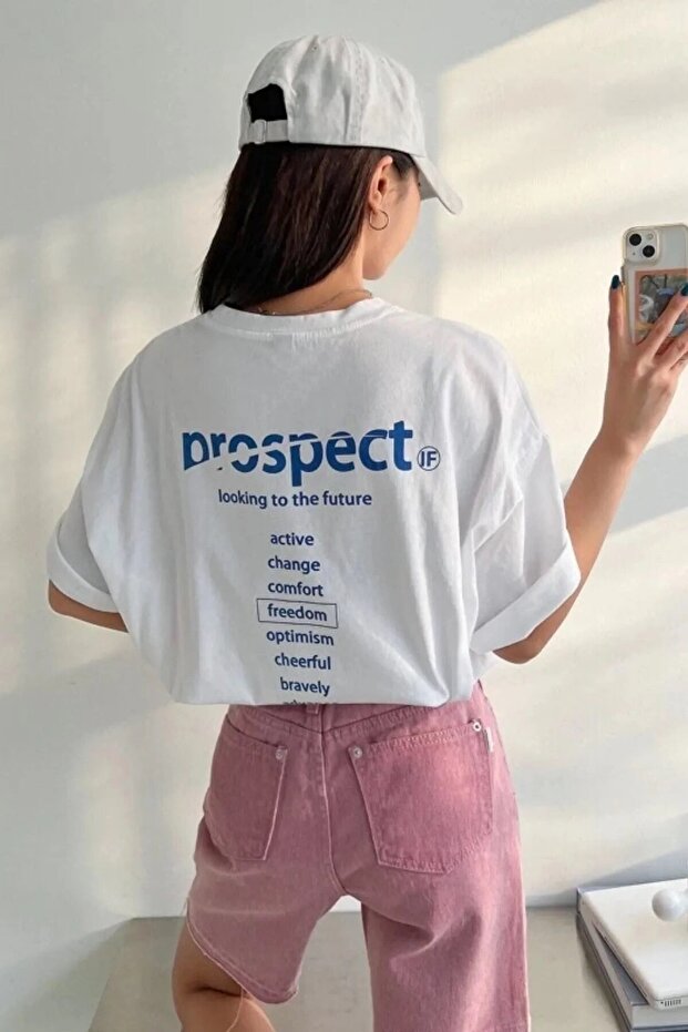 تي شيرت قطني نسائي مقاس كبير باللون الأبيض من Prostec