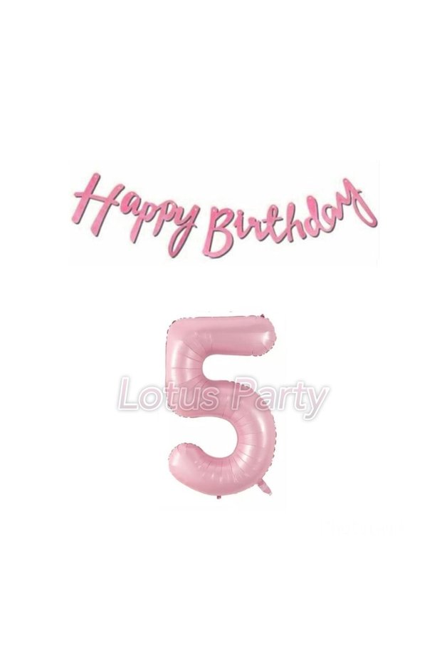 5 Year Old Pink Happy Birthday Text - 1 Pink Number Foil Balloon