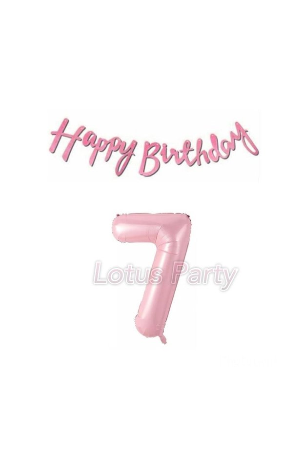 7 Year Old Pink Happy Birthday Text - 1 Pink Number Foil Balloon