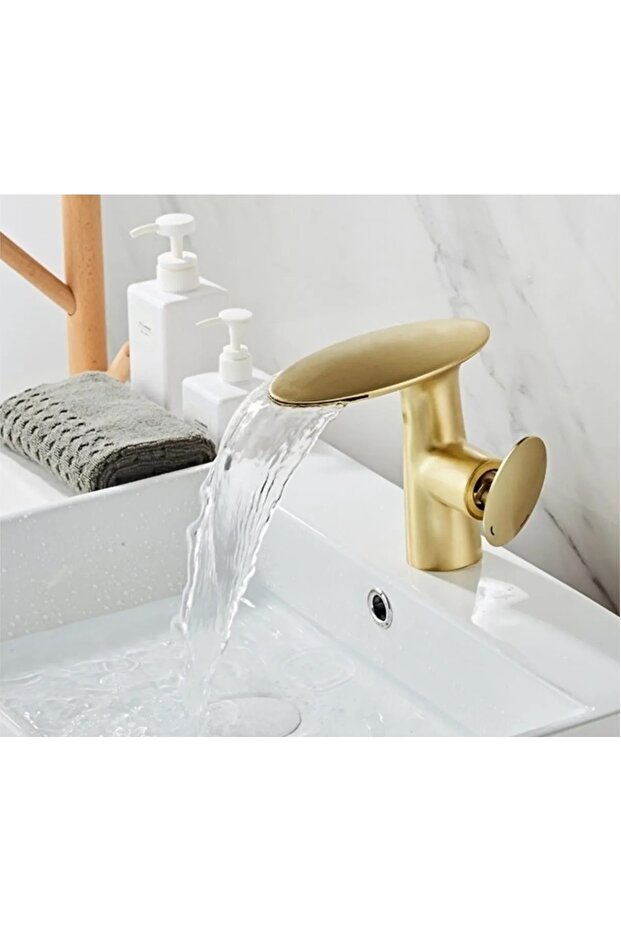 Bathroom Sink Faucet Waterfall Design Matte Gold Color New Imported