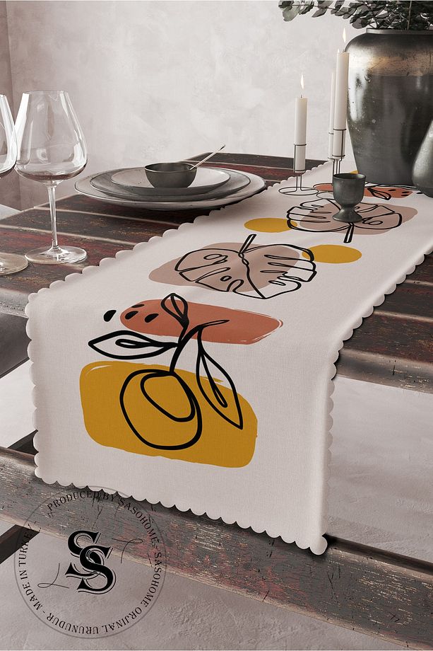 Sade Modern Tasarımlı Çiçekler Desenli Dijital Baskılı Dekoratif Runner - 2