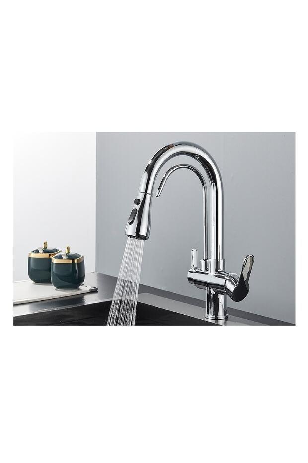 Kitchen Sink Faucet Dual Flow Short Model Water Purification Outlet Spiral Imported Chrome