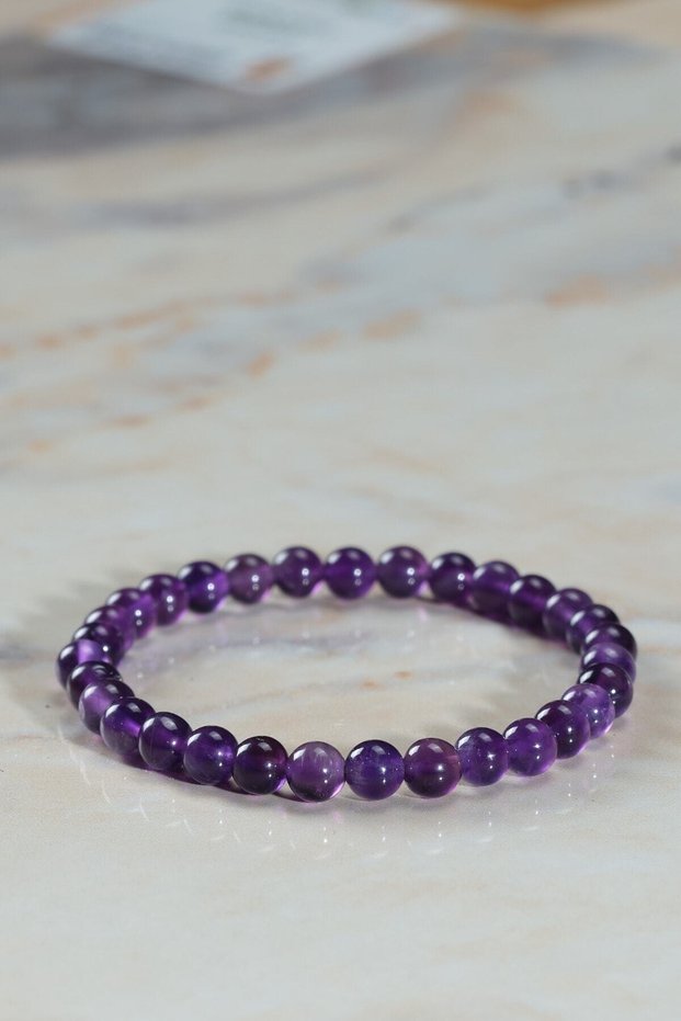 Certified Amethyst Stone Natural Stone Bracelet for Women and Men 6mm Stylish Design