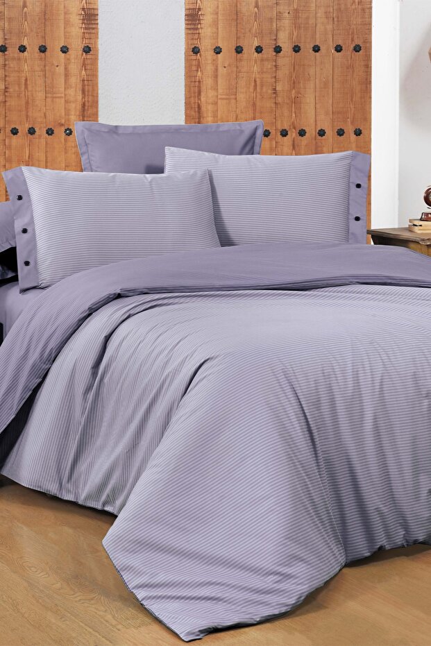 New Fancy Stripe Lilac King Size (King Size) 100% Cotton Striped Duvet Cover Set