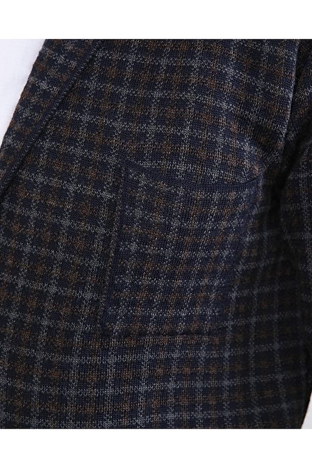 Erkek Düğmeli Cepli Triko Örme Desenli Lacivert Blazer Tek Ceket Regular Kalıp - 7