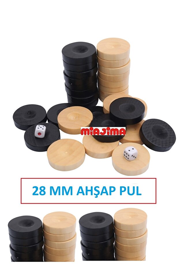 Tree Small Size Wooden Backgammon Checker 28 Mm + 4 Dice Gift
