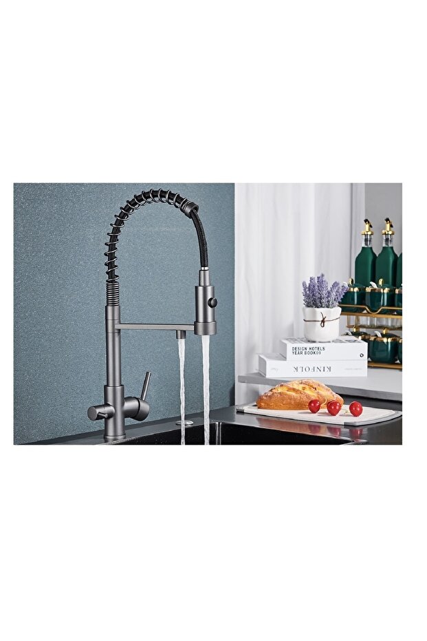 Kitchen Sink Faucet with Dual Flow Water Purification Outlet and Spiral Fountain 7 Years Warranty Imported Anthracite