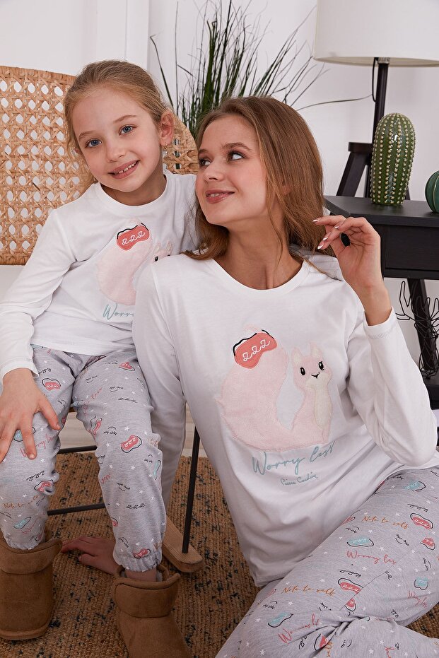 Mother Daughter Combination Cream Combination Pajama Set 8400 (Mother and Daughter Prices Are Different)