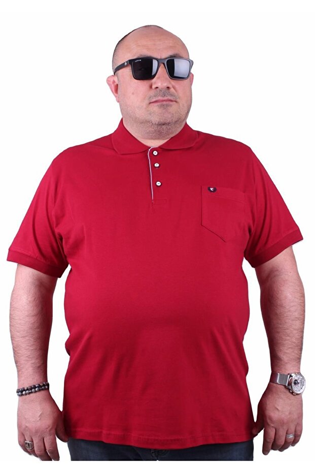 Large Size Lycra Classic Pocket Polo T-Shirt 11501 Claret Red