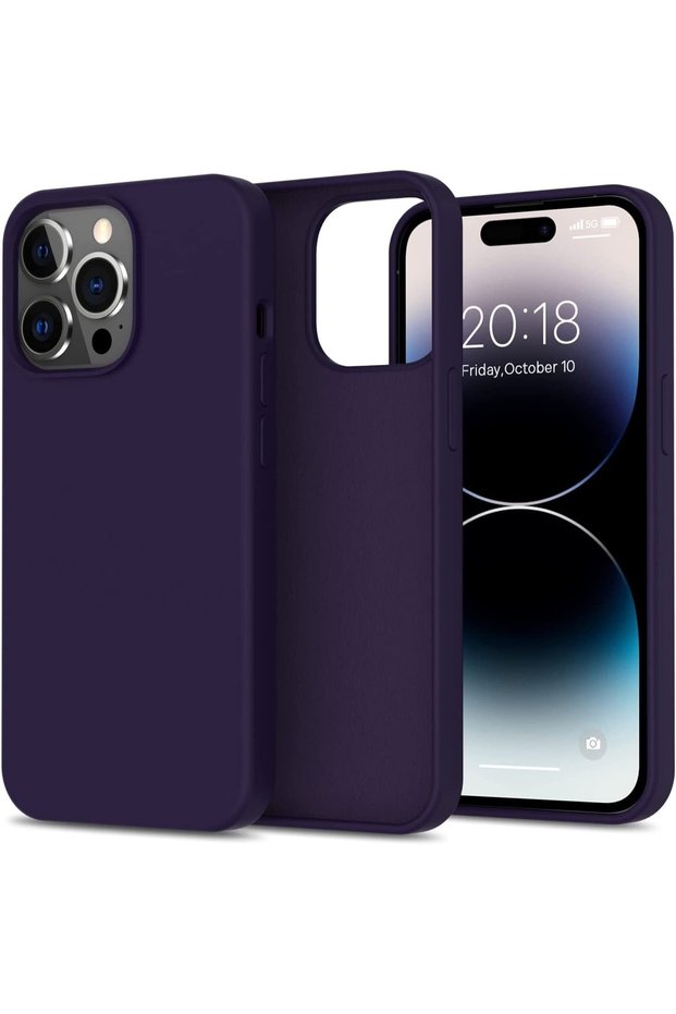 iPhone 14 Pro Shockproof Soft Silicone Phone Case Anti-Scratch Cover - Deep Purple