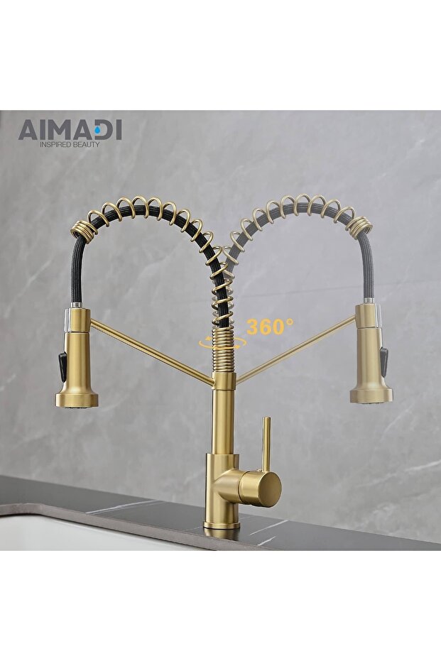 Kitchen Sink Faucet with Spiral and Fountain New Model Matte Gold Color Imported