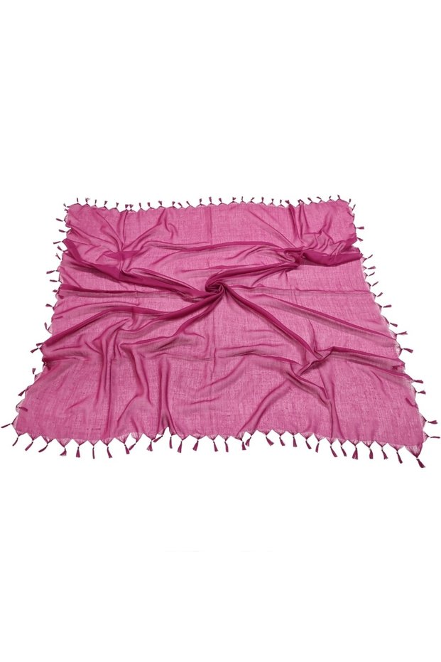 Women's Disassembly Beaded Scarf Handcrafted Cotton Cheesecloth Fuchsia 110cm X 110cm