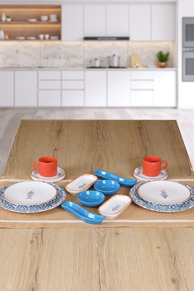 2 Kişilik 14 Parça Koi Kahvaltı Seti Mavi - 1