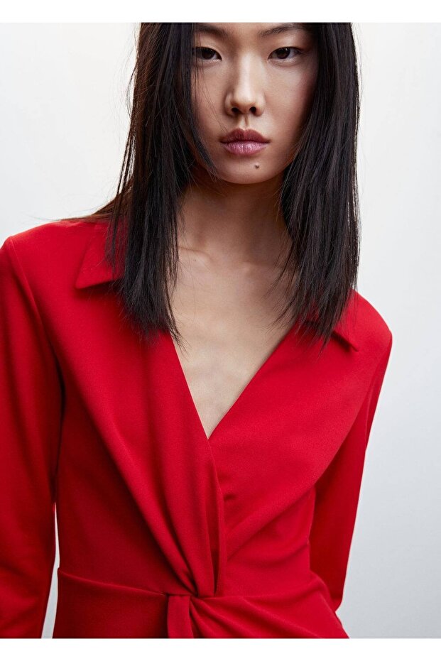 Düğüm Detaylı Gömlek Elbise - 6