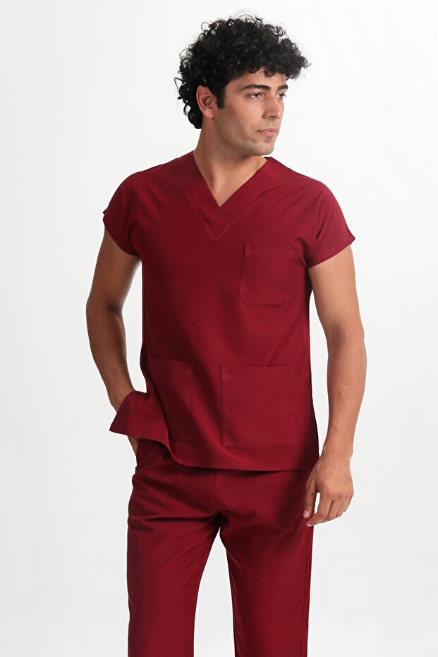 Men's Lycra Scrubs Doctor Nurse Jersey Team Burgundy