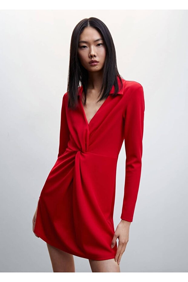 Düğüm Detaylı Gömlek Elbise - 1