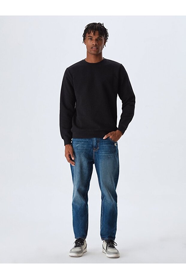 Bisiklet Yaka Siyah Sweatshırt - 2