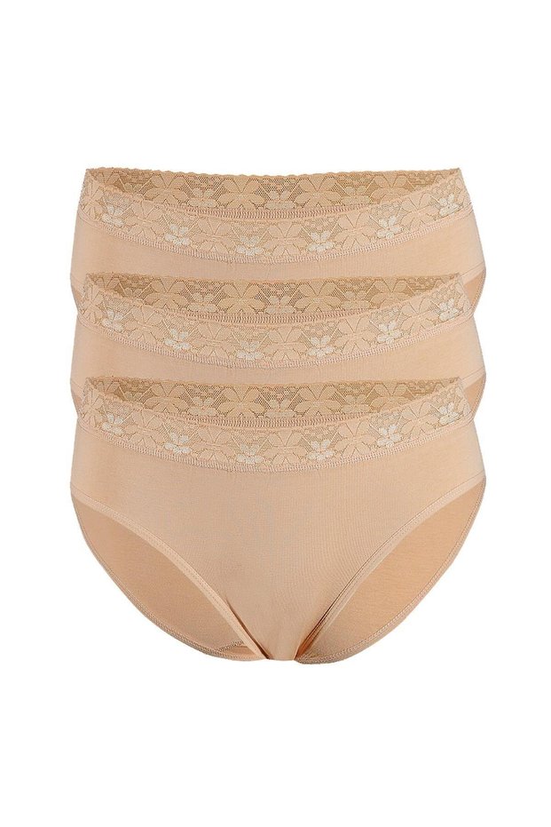 Women's Skin Lycra Lace Waist Bikini Panties 3 Piece