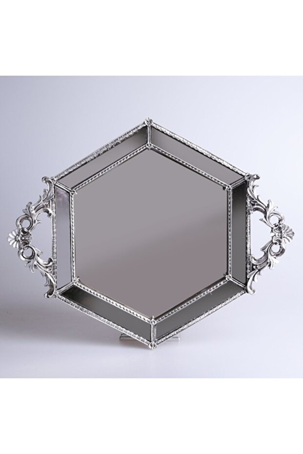 Hexagonal Mirrored Tray Silver - 2