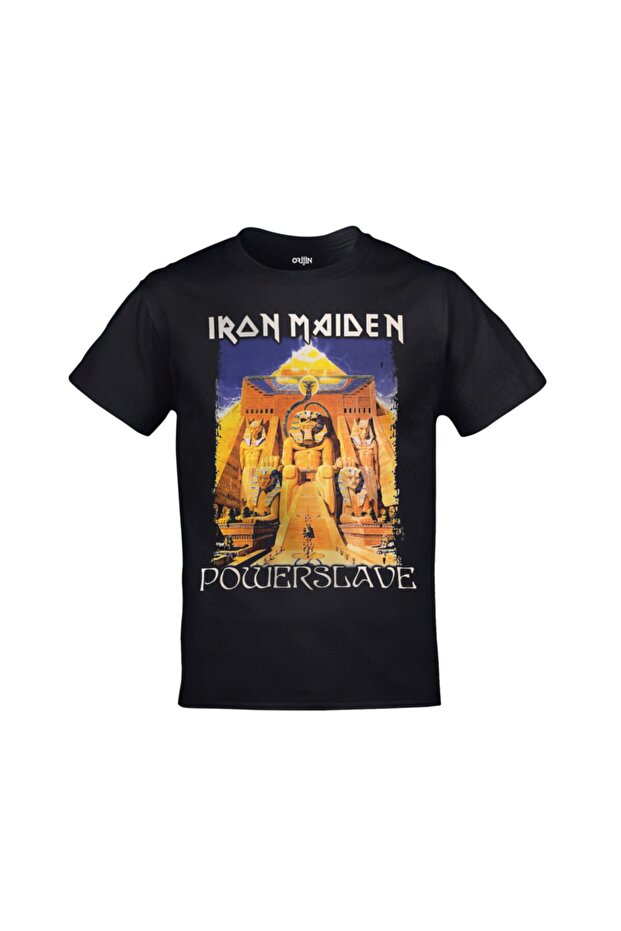 تيشيرت أسود مطبوع من الأمام والخلف من Iron Maiden Powerslave