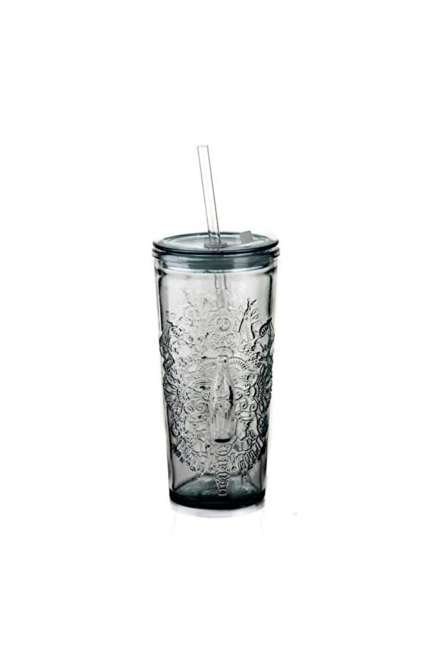 500 Cc White Glass Cup with Straw - No:6 7509
